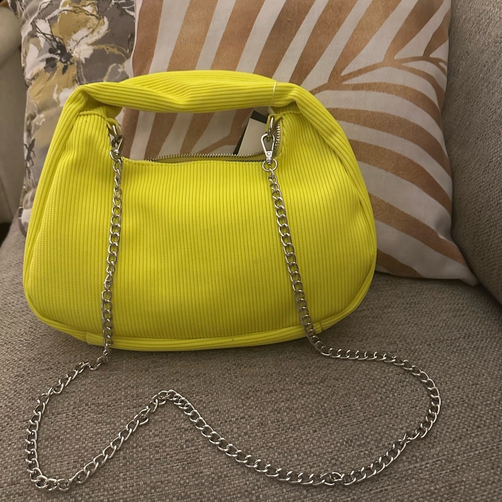 Le Miel  HOBO -‎  Neon Yellow Crossbody or Clutch  |  Chain Strap Vegan  NWT - Picture 9 of 11